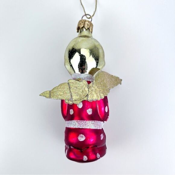 Vintage Vetro Soffiato a Boca Angel Ornament, Italian Glittered Red Angel Girl - Picture 3 of 5